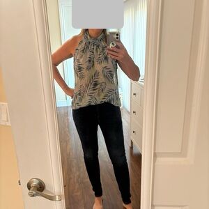 Ariella Blue and Green Leaf Print Top